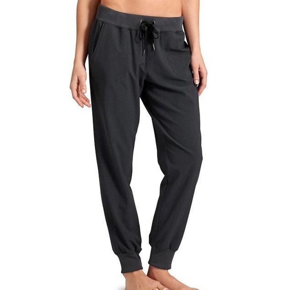 Athleta Black Joggers Women Small Activewear Drawstring Pockets Ribbed Cuffs